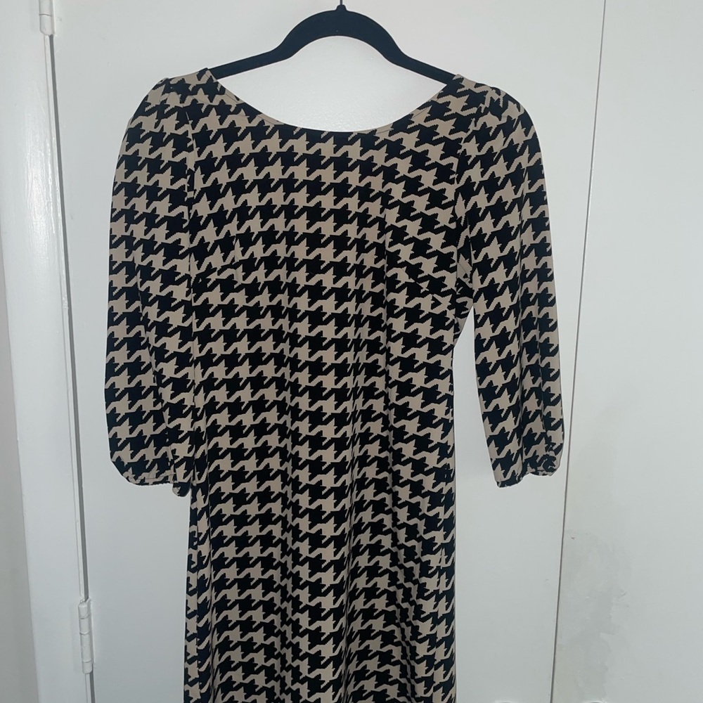 My Story Black and White Sheath Dress with Bishop Sleeves